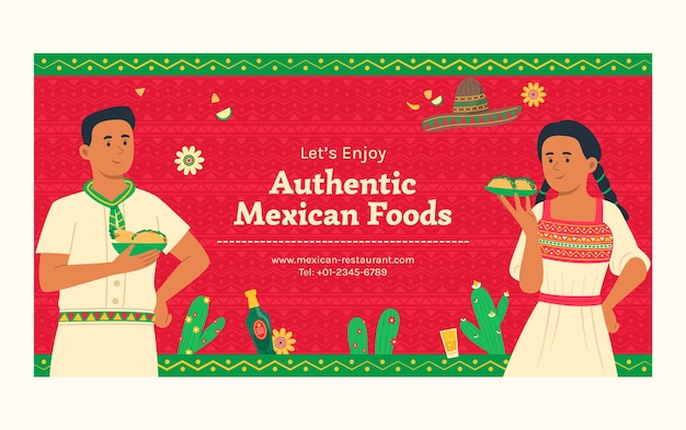 Flat mexican restaurant social media promo template