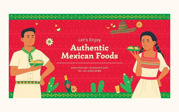 플랫 멕시코 레스토랑 소셜 미디어 프로모션 템플릿