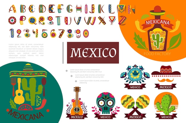 Flat Mexico elements composition illustration