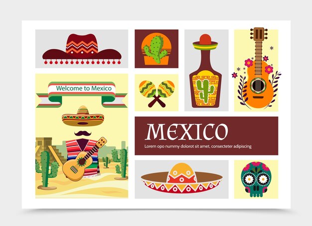 Flat Mexico elements composition illustration