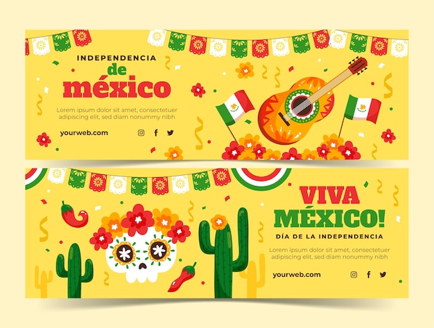 Flat mexico independence horizontal banners set