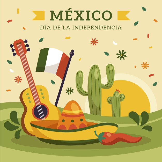 Flat mexico independence illustration