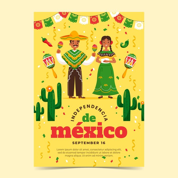 Flat mexico independence vertical poster template