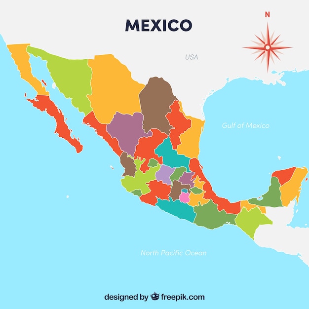 無料ベクター フラットメキシコの地図の背景