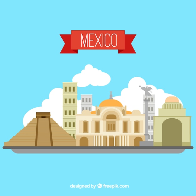 Flat mexico skyline background