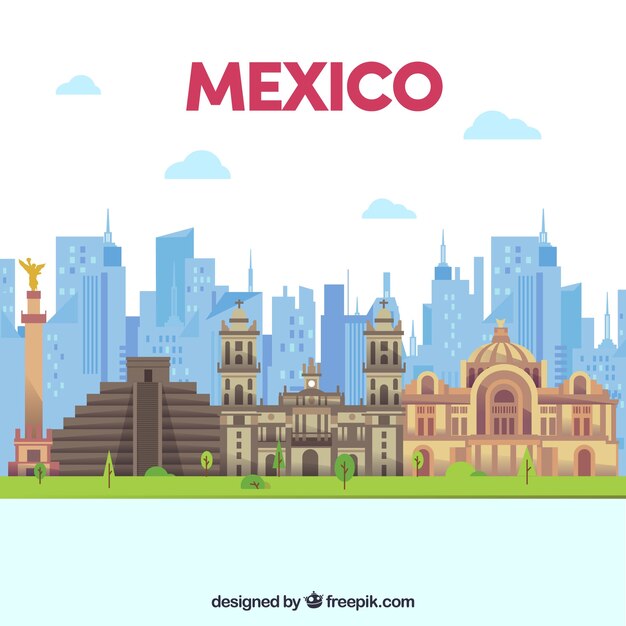 Flat mexico skyline background