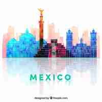 Free vector flat mexico skyline background