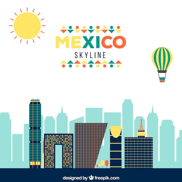 Flat mexico skyline background