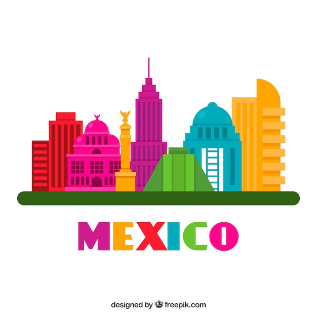 Flat mexico skyline background