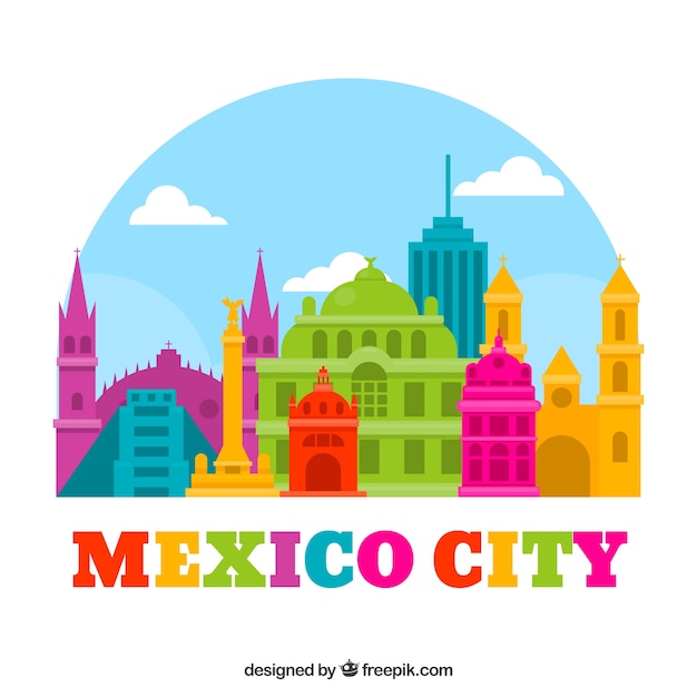 Flat mexico skyline background