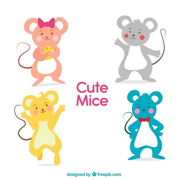 Flat mice collection with different poses