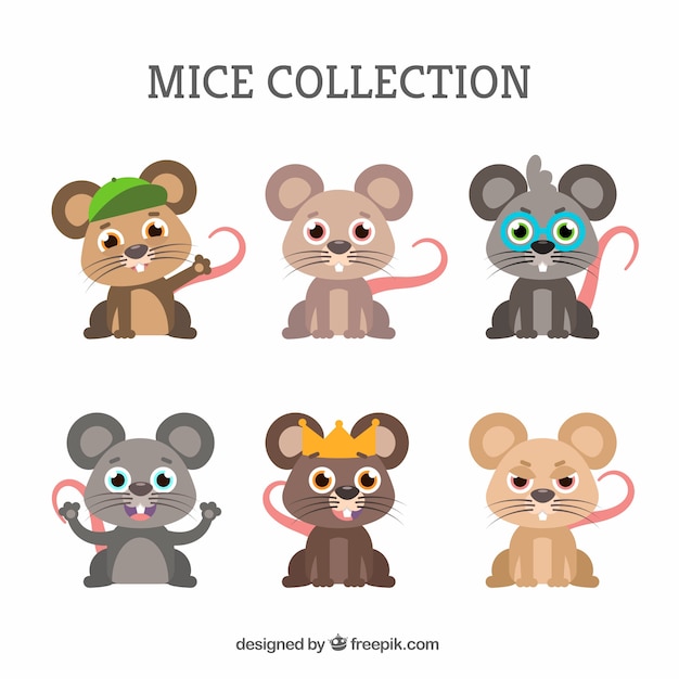 Vettore gratuito collezione di topi piatti con diverse pose