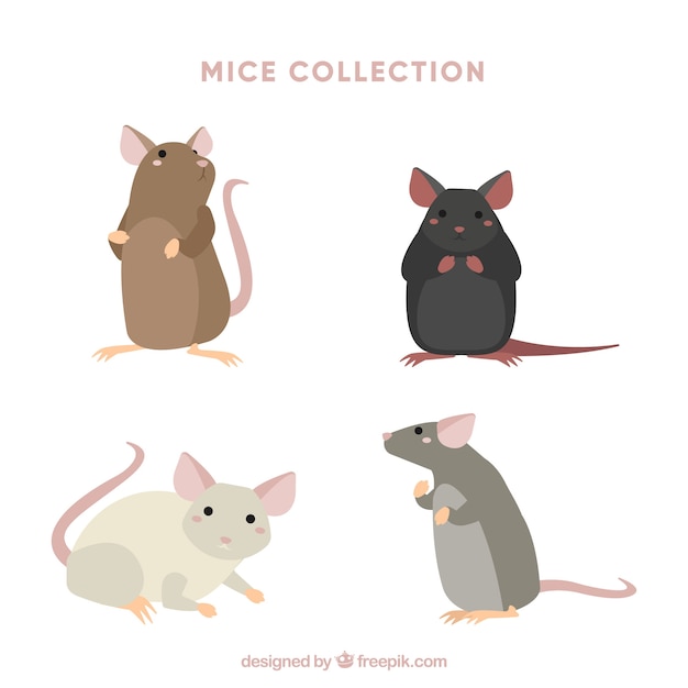 Flat mice collection with different poses