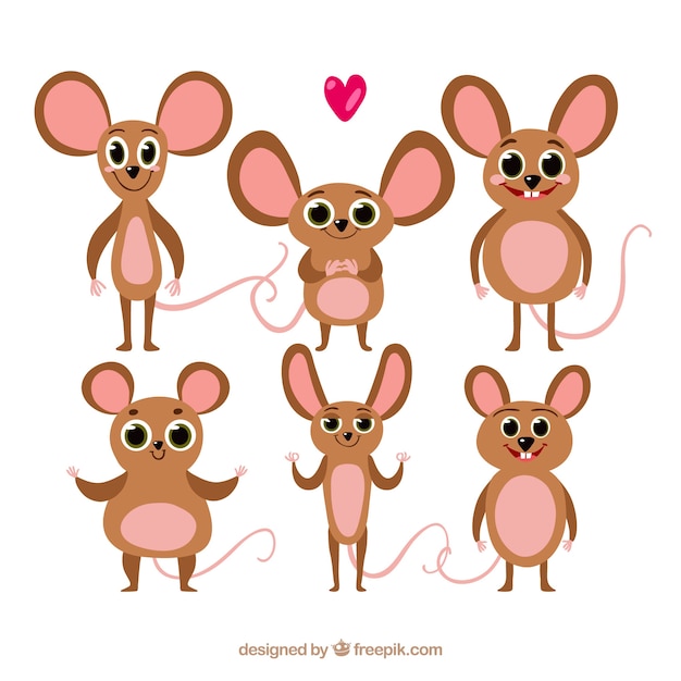 Flat mice collection with different poses