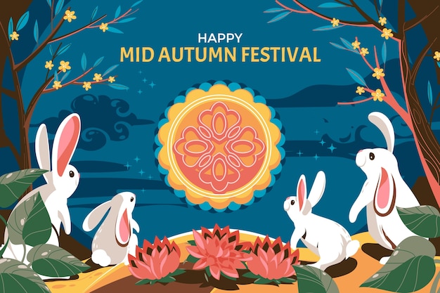 Бесплатное векторное изображение Плоский фон фестиваля середины осени