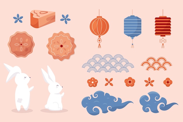 Free vector flat mid-autumn festival elements collection