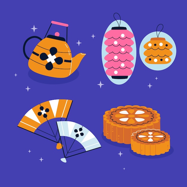 Free vector flat mid-autumn festival elements collection