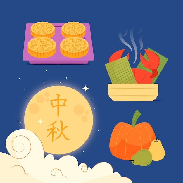 Free vector flat mid-autumn festival elements collection