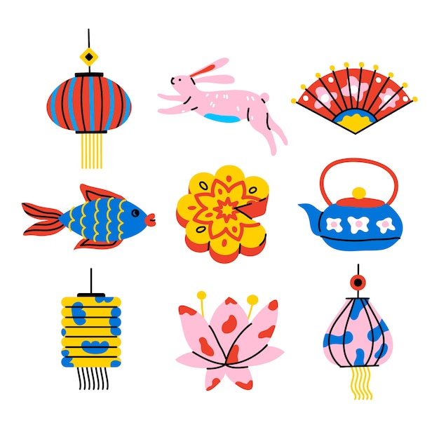 Free vector flat mid-autumn festival elements collection