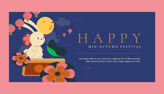 Vettore gratuito modello di banner orizzontale piatto festival di metà autunno