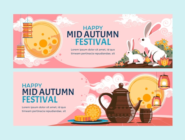 Flat mid-autumn festival horizontal banner template