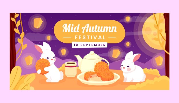 Flat mid-autumn festival horizontal banner template