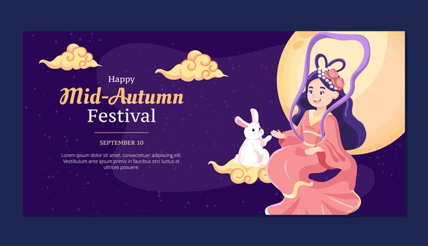 Flat mid-autumn festival horizontal banner template