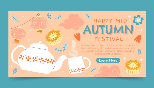 Modello di banner orizzontale piatto festival di metà autunno