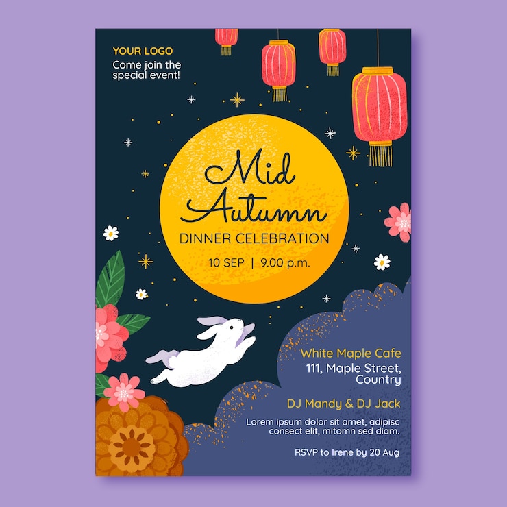 Free Vector flat mid-autumn festival invitation template