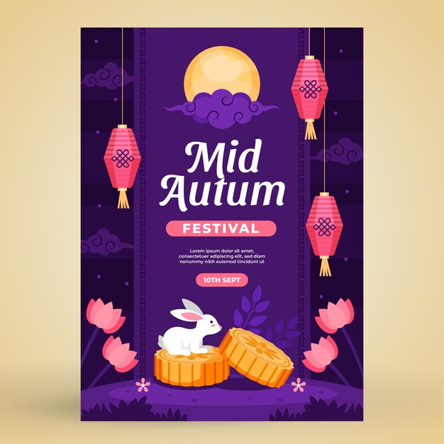 Free vector flat mid-autumn festival poster template