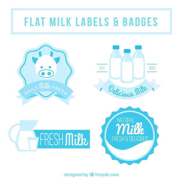 Free vector flat milk badges in blue tones