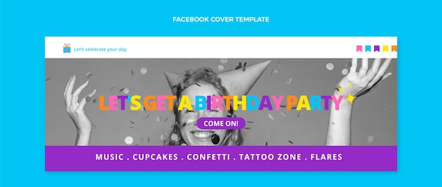 Бесплатное векторное изображение Плоская минимальная обложка facebook для дня рождения