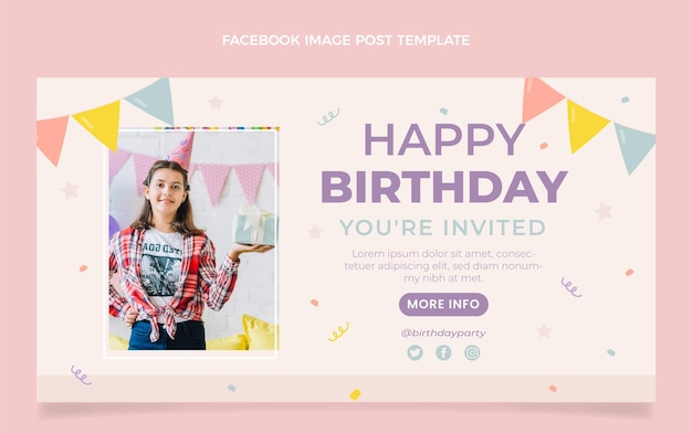 Vettore gratuito post di facebook di compleanno minimo piatto