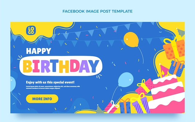 Vettore gratuito post di facebook di compleanno minimo piatto