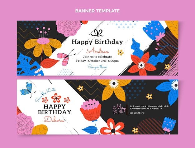 Free vector flat minimal birthday horizontal banners