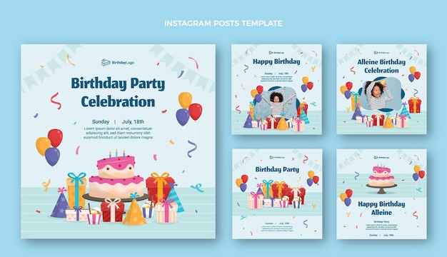 Free vector flat minimal birthday ig post