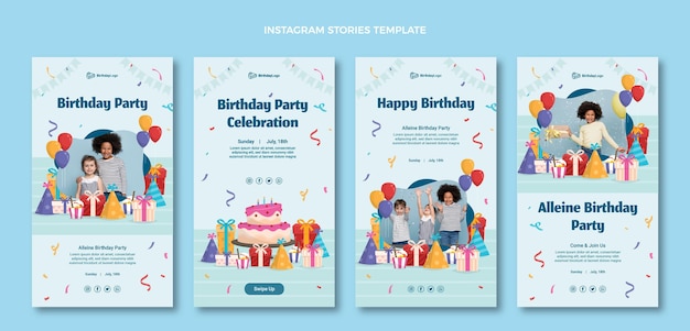 Free vector flat minimal birthday ig stories