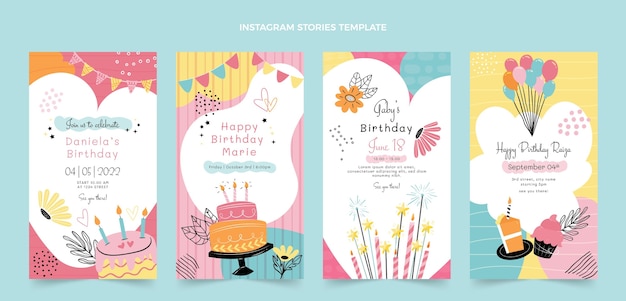 Free vector flat minimal birthday ig stories