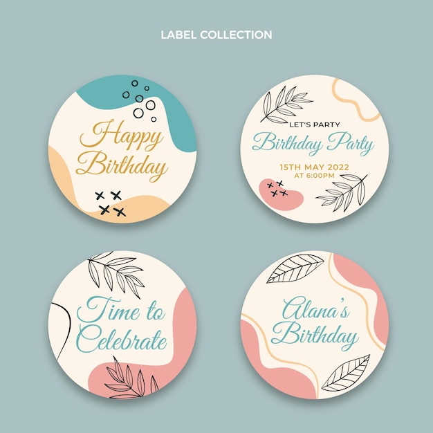 Free vector flat minimal birthday label and badges