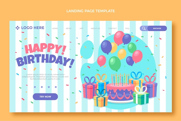 Free vector flat minimal birthday landing page