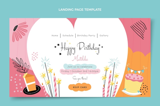 Free vector flat minimal birthday landing page