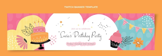 Free vector flat minimal birthday twitch banner