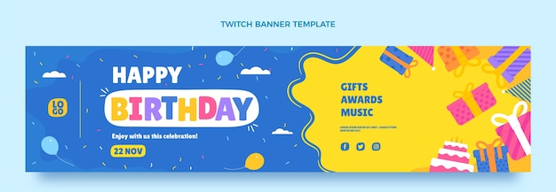 Free vector flat minimal birthday twitch banner