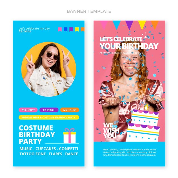 Flat minimal birthday vertical banners