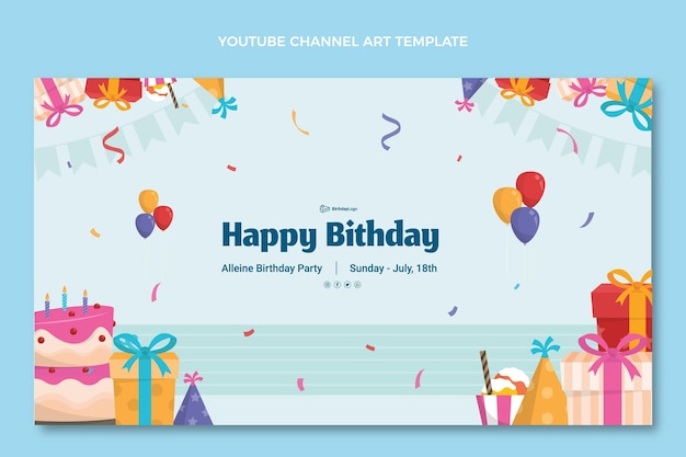 Vettore gratuito arte del canale youtube di compleanno minimale piatto