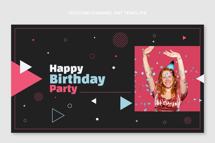 Бесплатный Вектор плоский минимальный день рождения youtube channel art