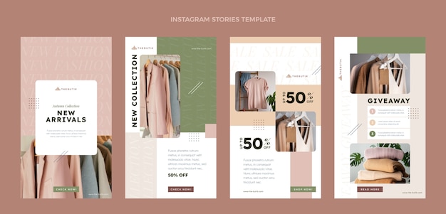 Плоский минималистичный бутик одежды, коллекция историй instagram
