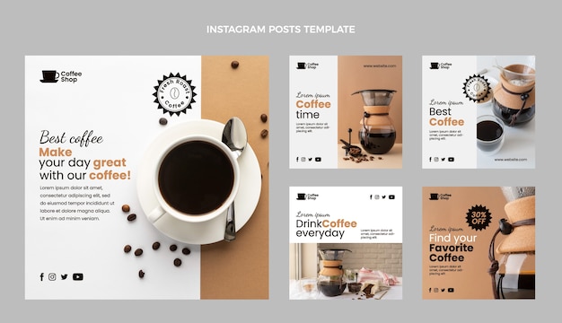 Flat minimal coffee shop instagram posts collection