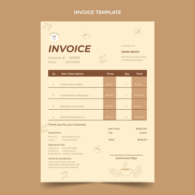 Flat minimal coffee shop invoice template