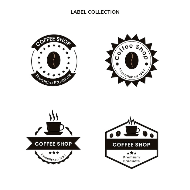 Flat minimal coffee shop labels collection